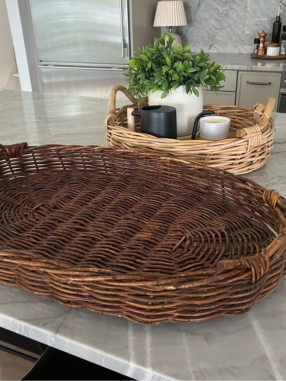 Large Vintage Wicker Tray - Brown